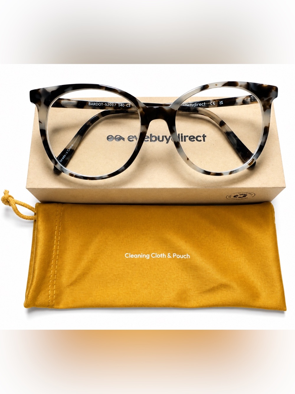 Eyebuydirect Bardot Eyeglass Frames Ivory Tortoise Acetate w/ Case & Pouch
